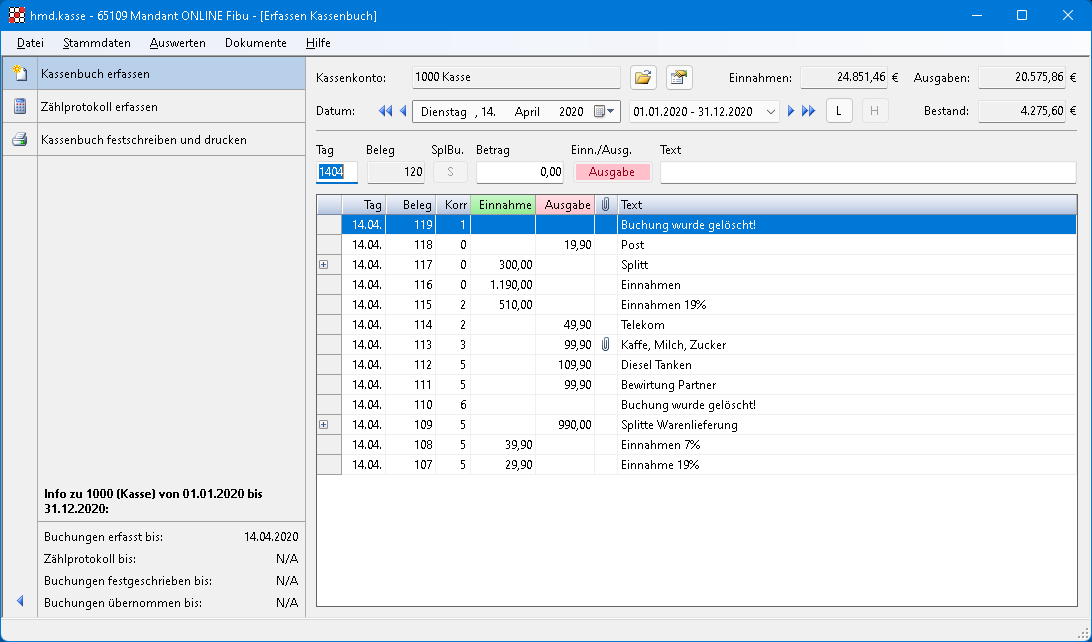 Rechnungswesen f�r Buchhalter - Mandantenl�sungen - Rechnungswesen - hmd.aspclient  -  Online Kassenbuch