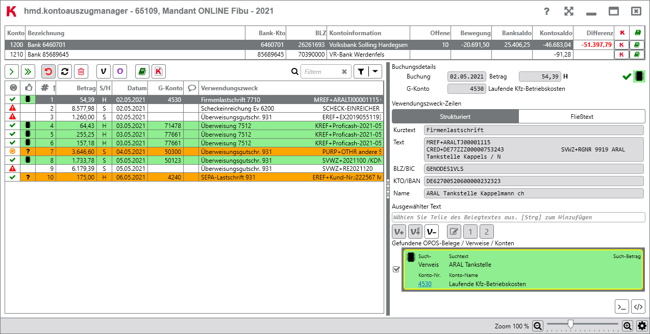 Rechnungswesen f�r Buchhalter - Finanzbuchhaltung - Abruf Kontodaten - Verteilen