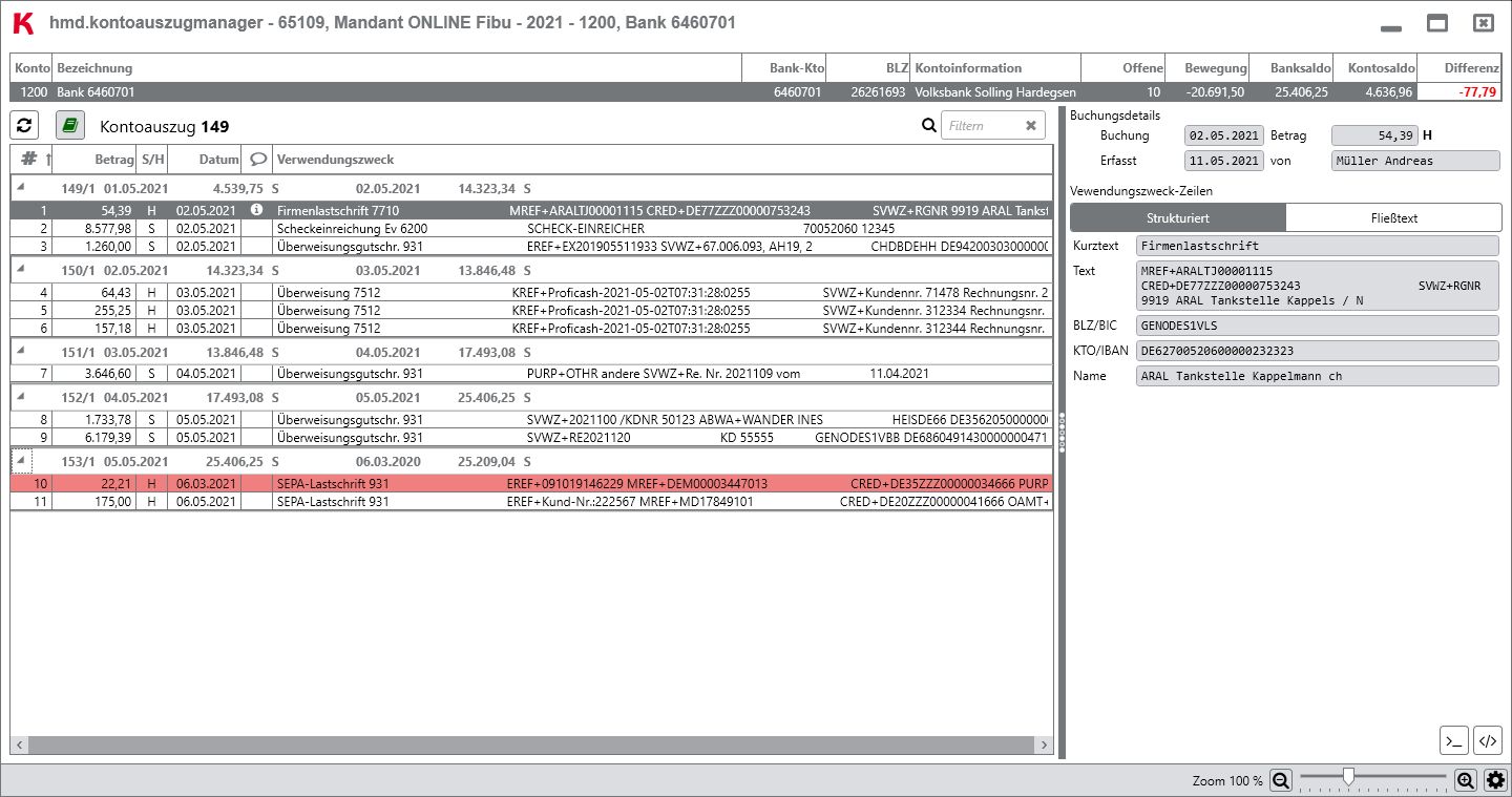 Rechnungswesen f�r Buchhalter - Finanzbuchhaltung - Kontoauszugsmanager - Kontoausz�ge - Details