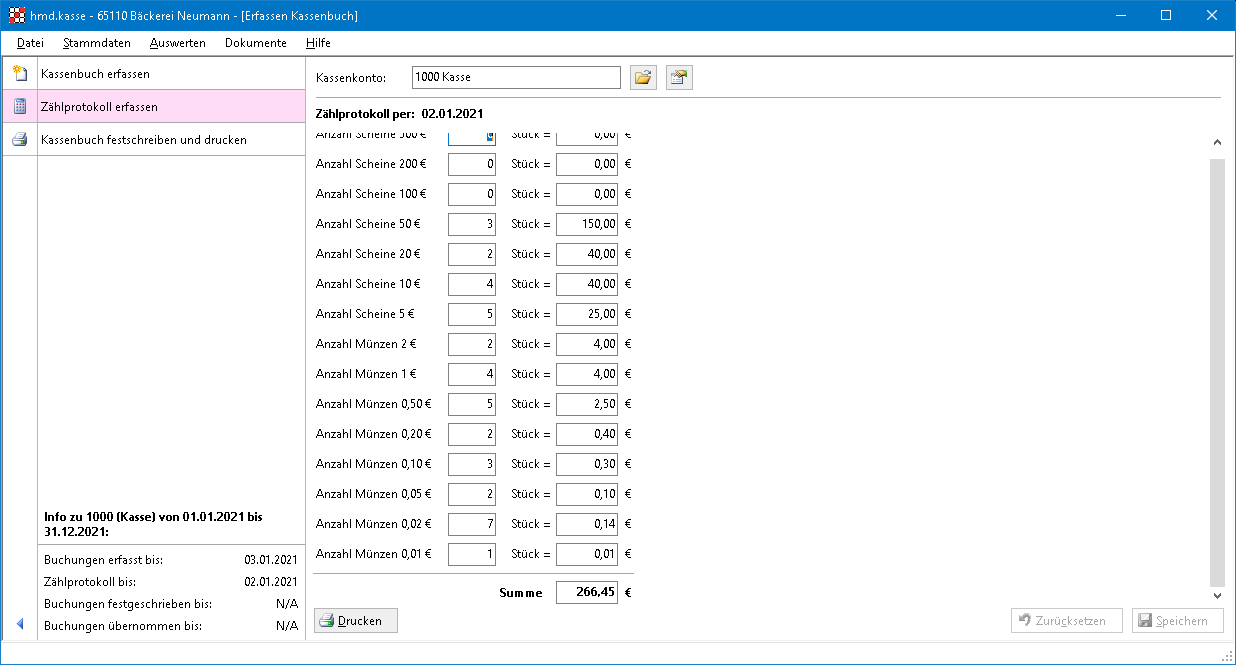 Rechnungswesen f�r Buchhalter - Kassenbuch- Z�hlprotokoll