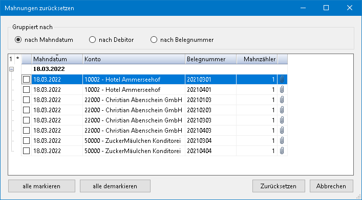 Rechnungswesen f�r Buchhalter - Finanzbuchhaltung - Mahnwesen - Mahnlauf - Zur�cksetzen