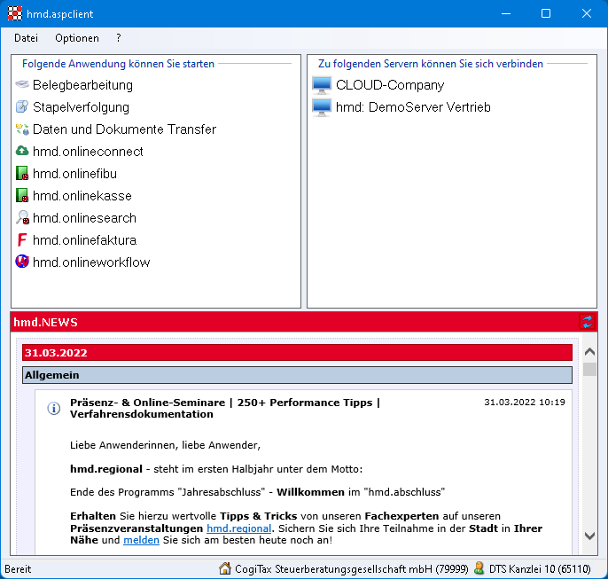 Rechnungswesen f�r Buchhalter - Mandantenl�sungen - Rechnungswesen - hmd.aspclient  -  Programmauswahl