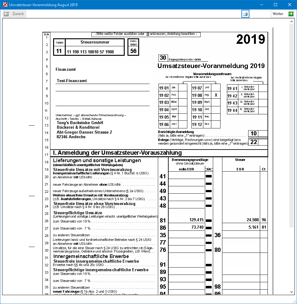 Rechnungswesen für Buchhalter - Finanzbuchhaltung - Umsatzsteuervoranmeldung - Formularansicht